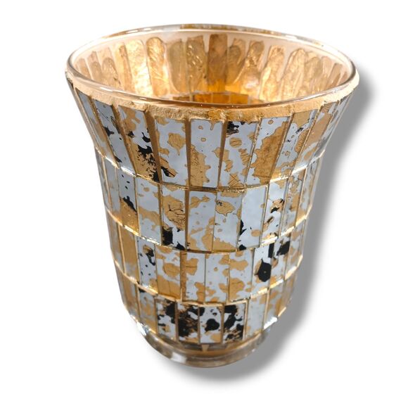 Unbranded Other - Gold Leaf Reflective Mosaic Glass Vase Mirror Mosaic Silver Glass Moroccan Clay